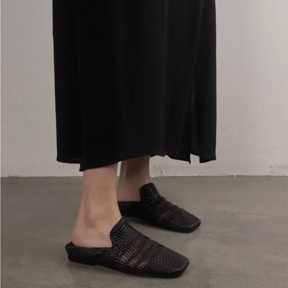 Moren Black Woven lambskin leather Slip-On Summer Mules Loafers Flats 7